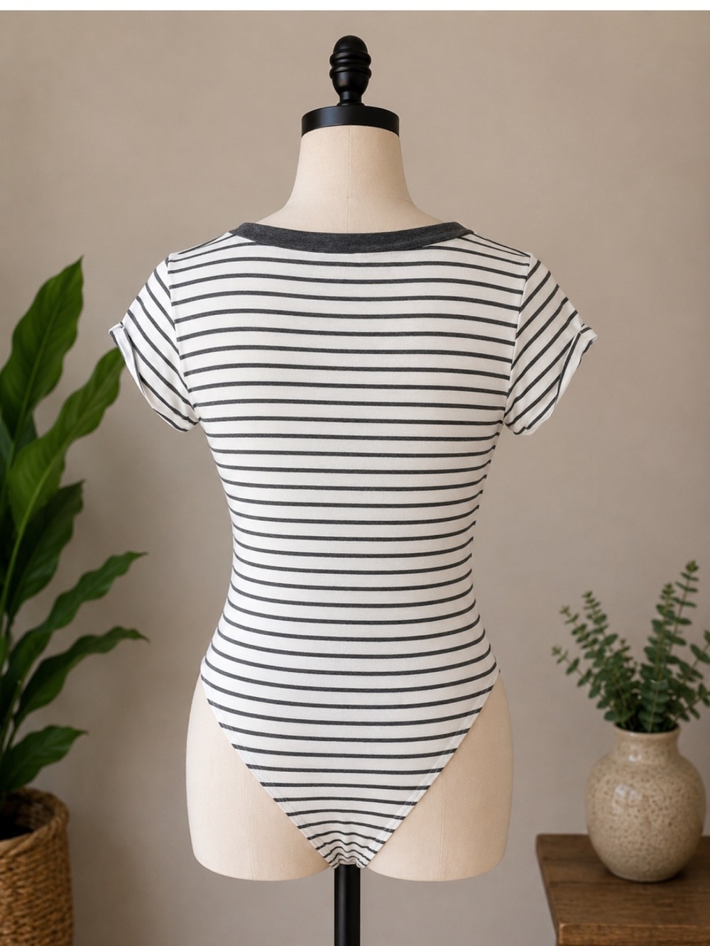 Free People Striped Deep V Bodysuit XS Made in USA - Picture 3 of 5